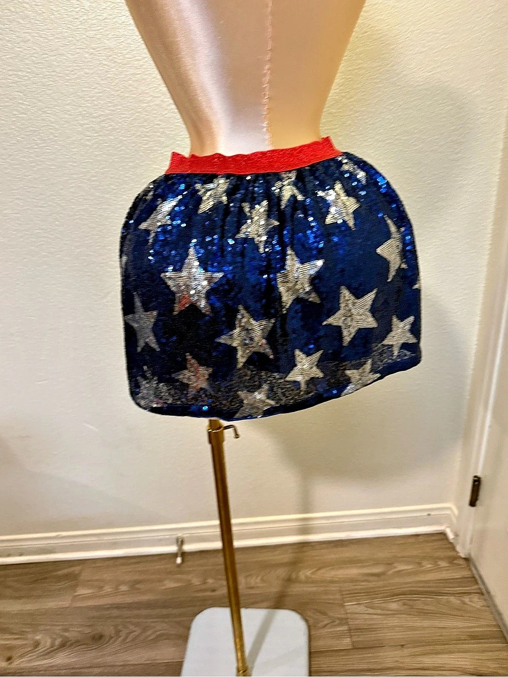 Sequin Star Mini Skirt in Blue & Red Like New